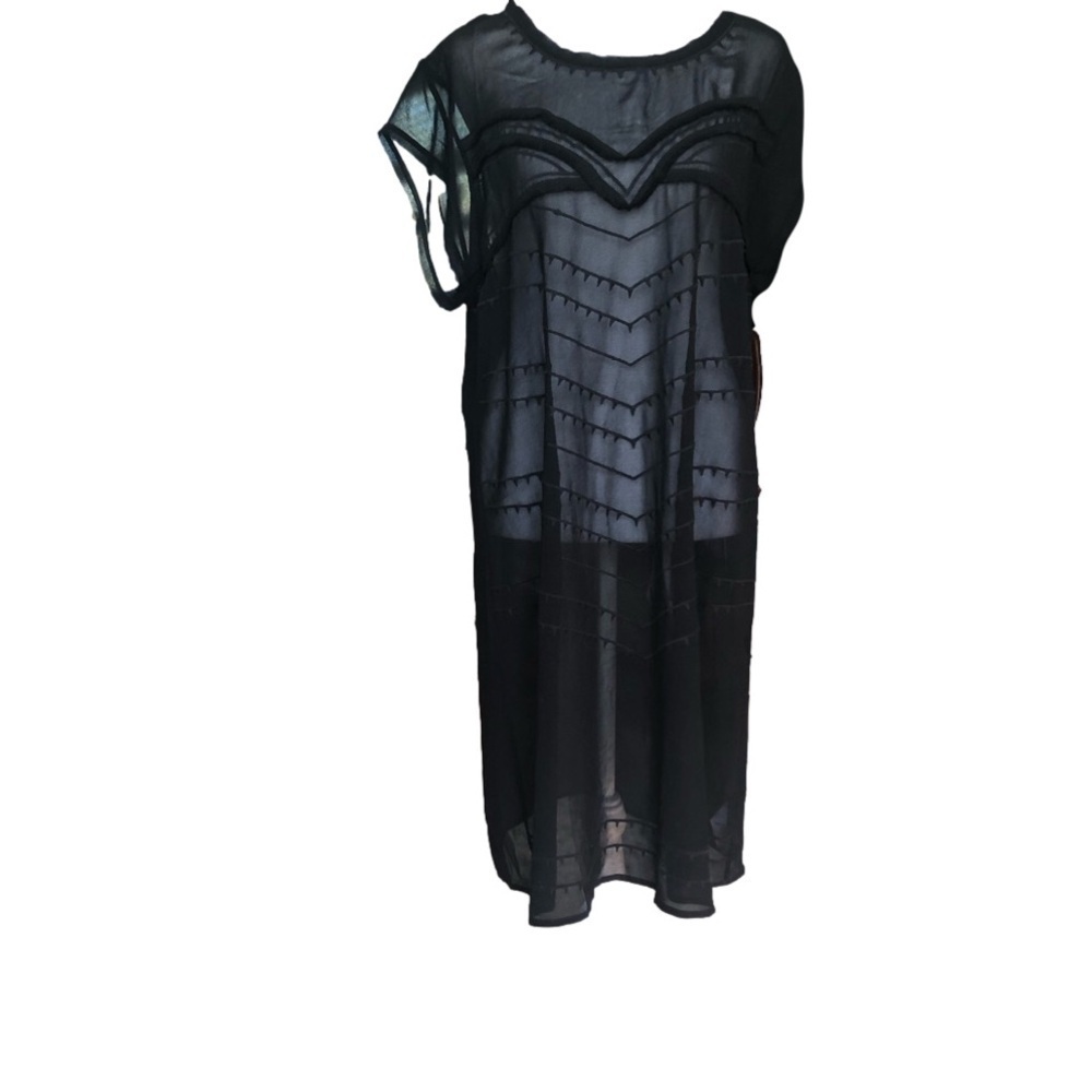 Cabi Size M sheer black shift dress flutter sleeve embroidery swim suit cover